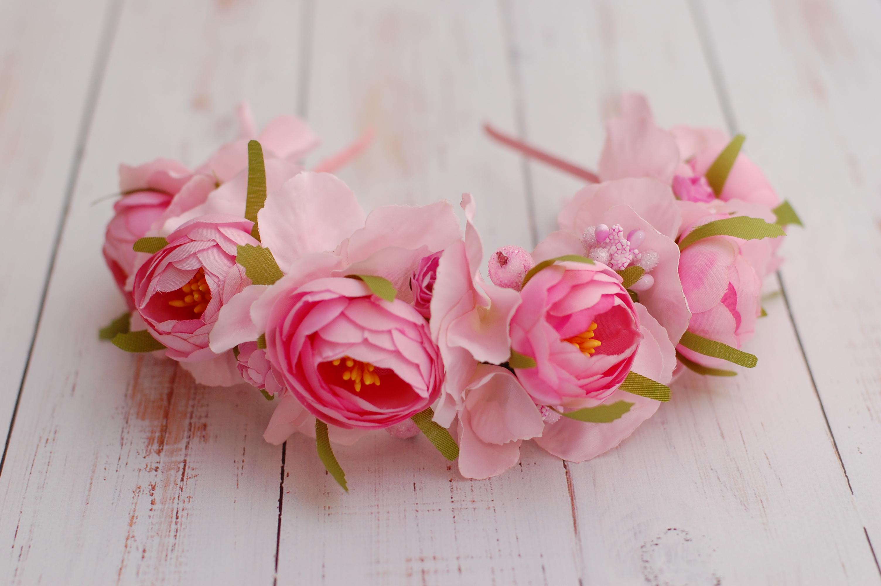 Обруч для волосся з півоніями та гортензією Pink - фото 3 Обруч для волосся з півоніями та гортензією Pink - фото 3