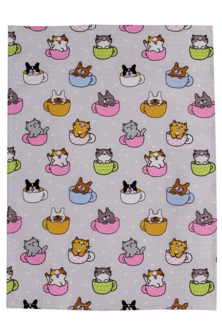 Полотенце вафельное Прованс Котята в чашке 37х50 см (44927)