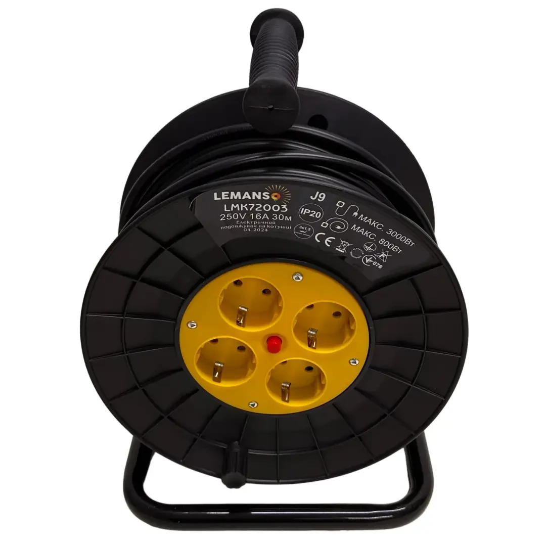 Удлинитель-катушка Lemanso LMK72003 30 м 16A с заземлением защита от перегрузки (LMK72003)