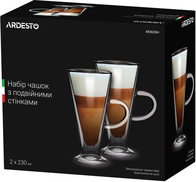 Набор чашек Ardesto с ручками и двойными стенками для латте 230 мл х 2 шт. (AR2623GH)