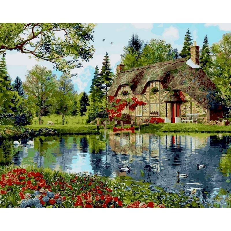 Картина по номерам Mariposa Коттедж с видом на озеро Q2201 40х50 см в коробке