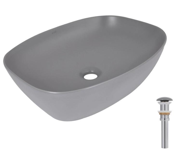 Раковина накладная прямоугольная Qtap Cardinal с донным клапаном Stone Grey (QTCAR188SG49824)