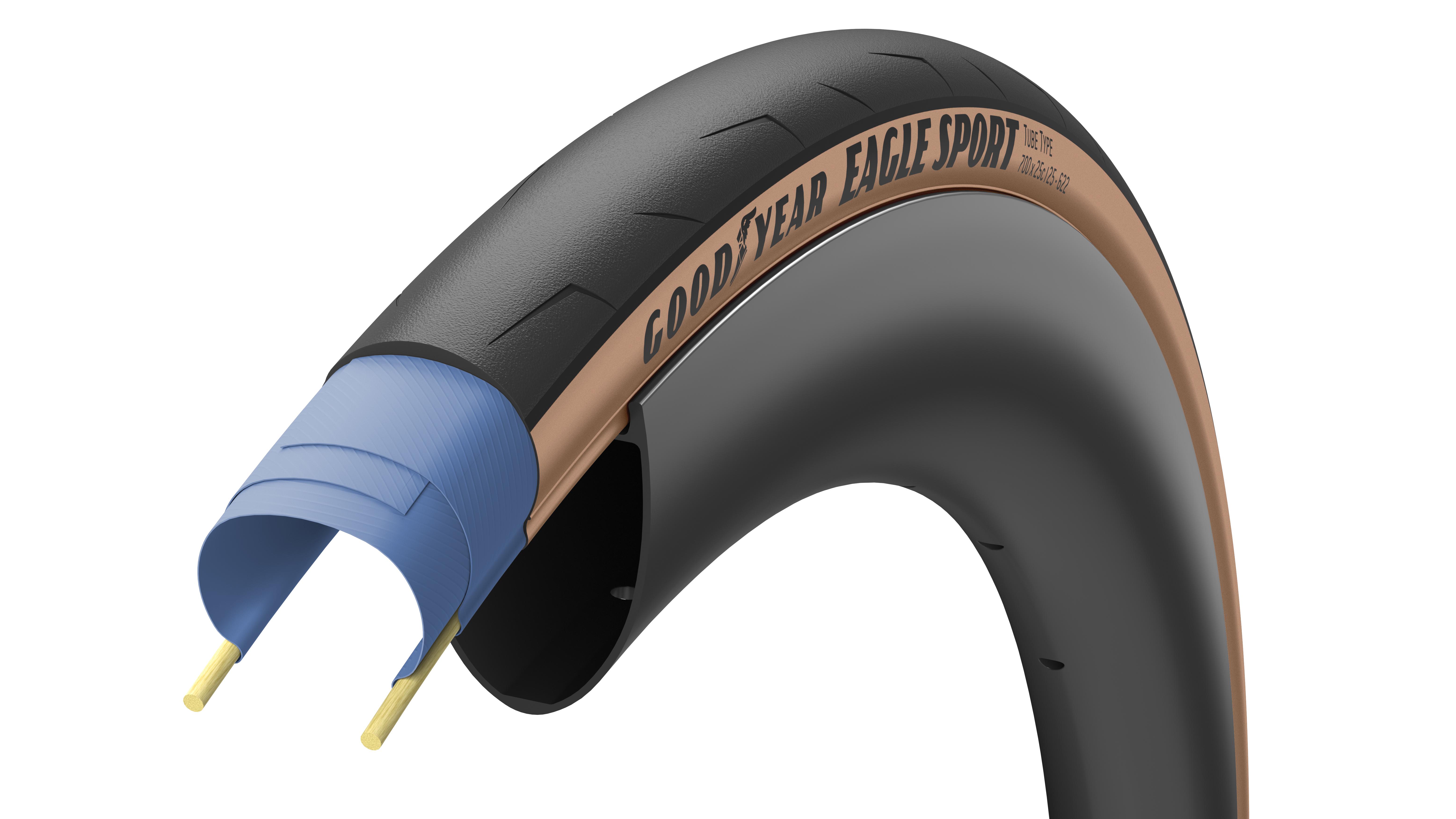 Покришка велосипедна GoodYear EAGLE Sport tube type folding 60tpi 700x25C/25-622 Black/Tan (TIR-28-85)