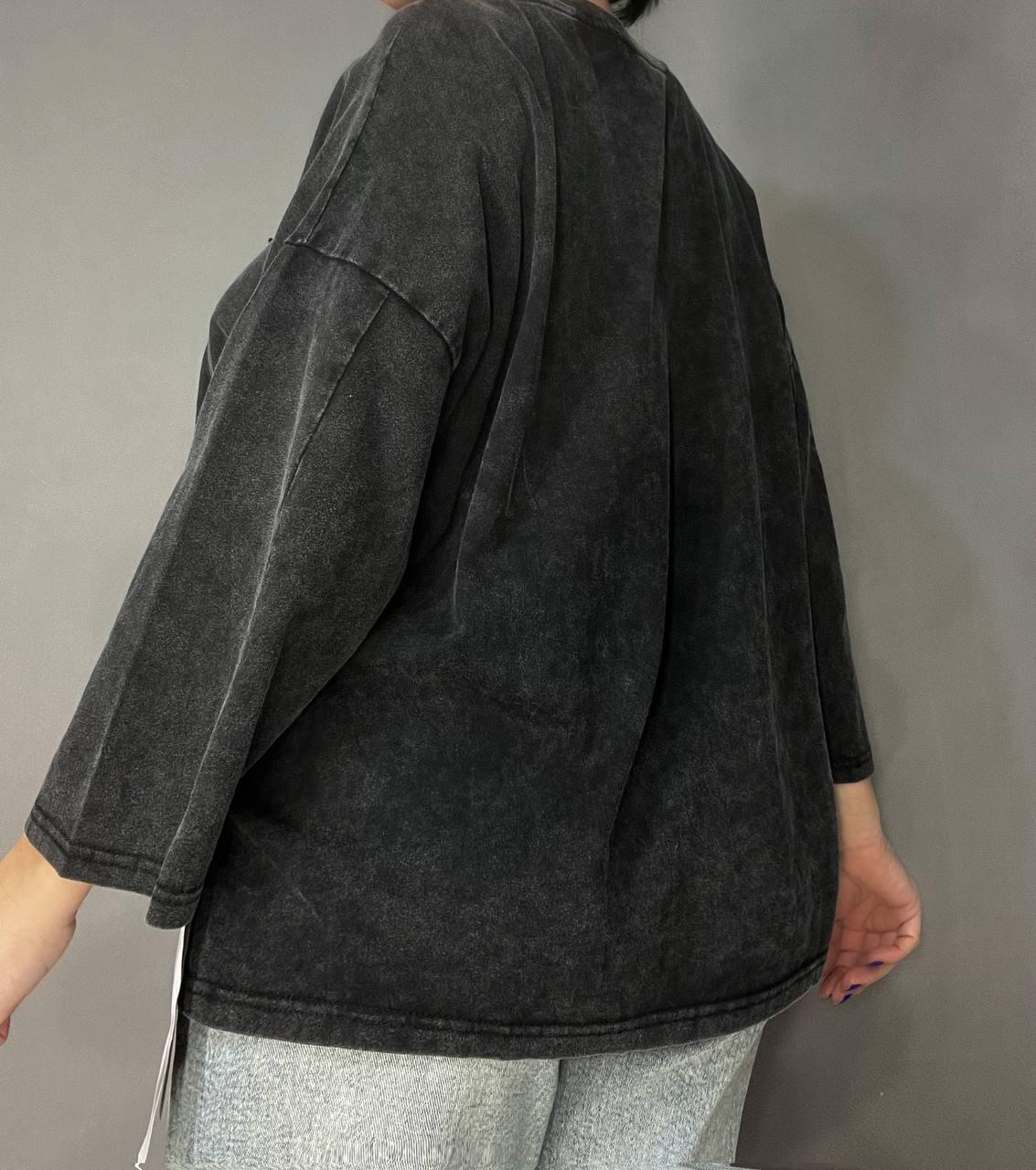 Футболка женская A-N 26029 широкая вареная тай дай длинный рукав 3\4 с вышивкой впереди OS Черный (4016) - фото 10 Футболка женская A-N 26029 широкая вареная тай дай длинный рукав 3\4 с вышивкой впереди OS Черный (4016) - фото 10