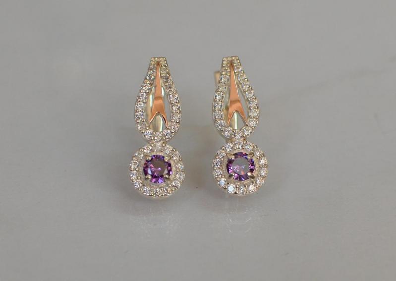 Серебряные серьги Sil с золотыми пластинами 135s-11 Фиолет (Sil-1182)