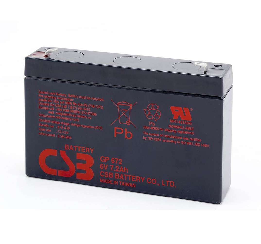 Аккумулятор свинцово-кислотный CSB GP672 6V 7,2 Ah для сигнализации и охраны AGM (4969)