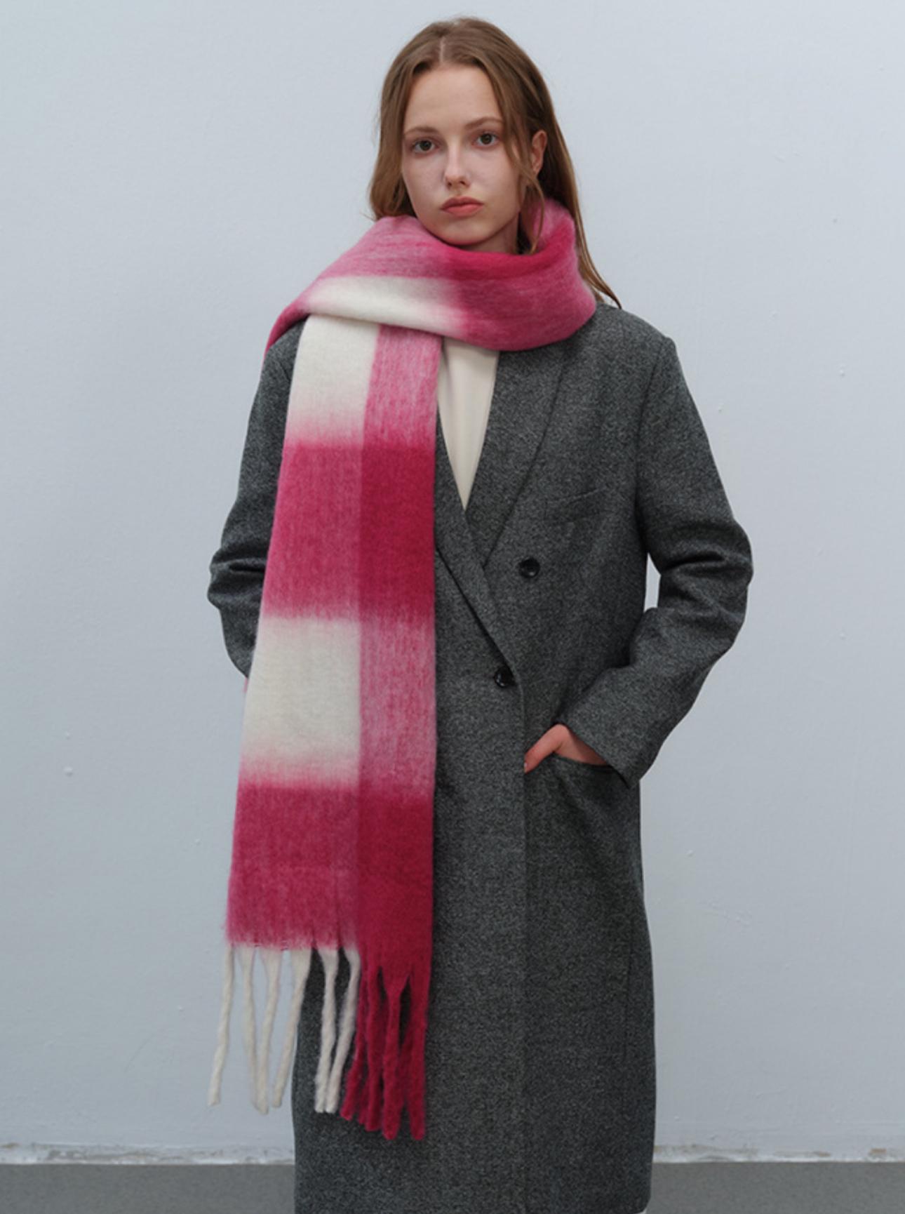 Шарф теплый в клетку One size Белый/Розовый (014981)