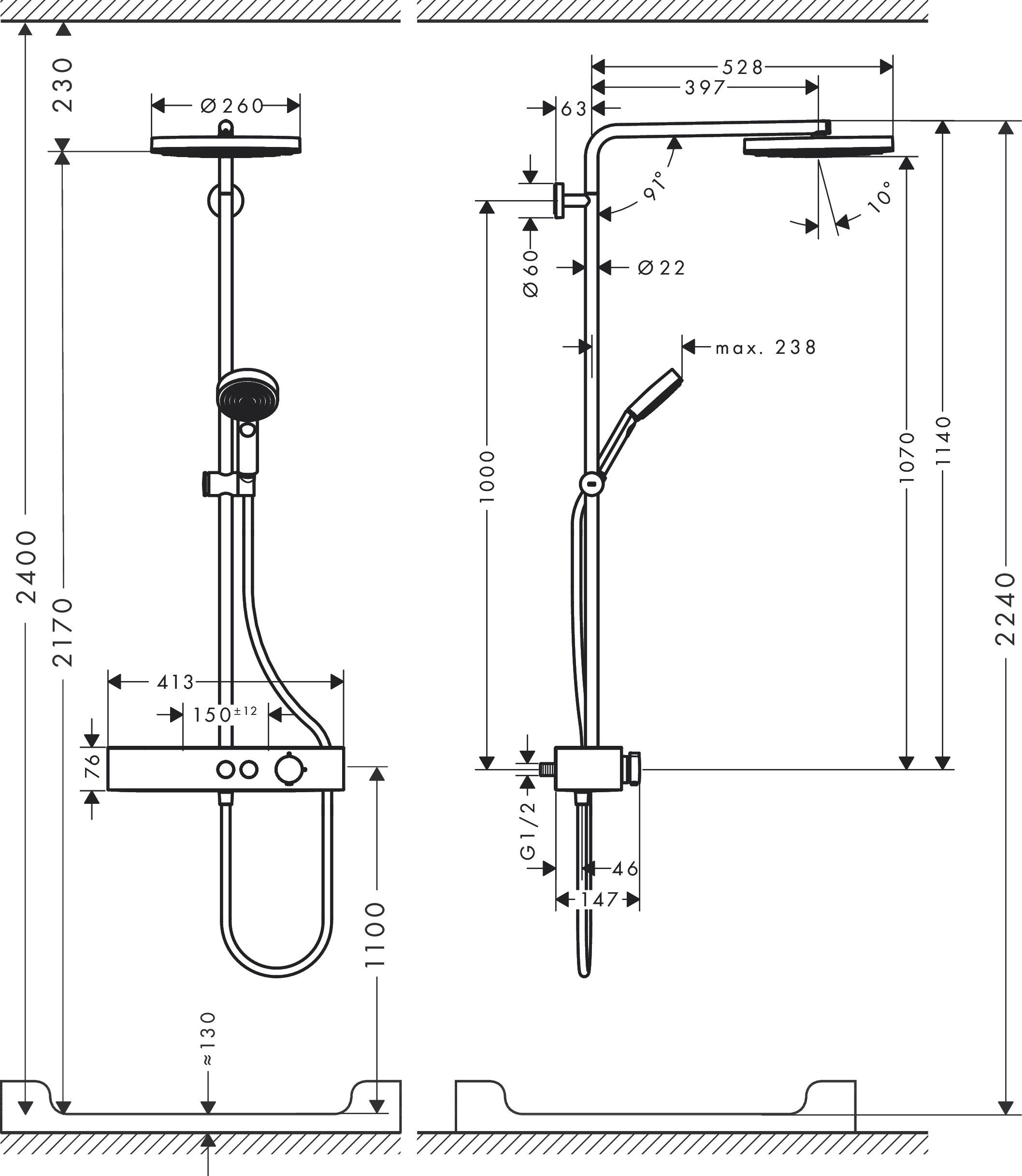 Душова система з термостатом Hansgrohe Pulsify EcoSmart 24221700 Білий (164478) - фото 2