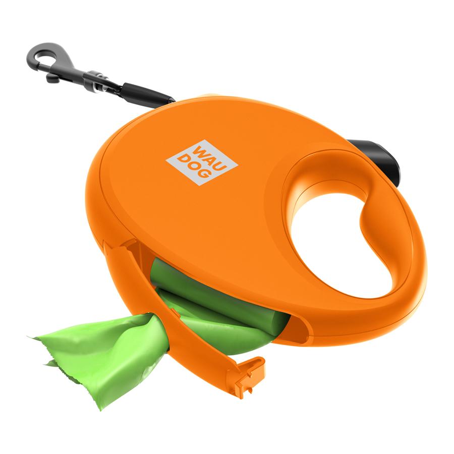Поводок-рулетка для собак Waudog R-leash с контейнером для пакетов и светоотражающей лентой S/до 12 кг/3 м Orange (26274) - фото 5