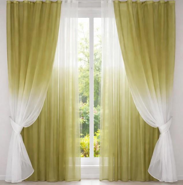 Комплект штор-батист Омбре 1,5х2,5/2x2,5 м 2 шт. Оливковый/Белый (034дк 1,5м/2м)