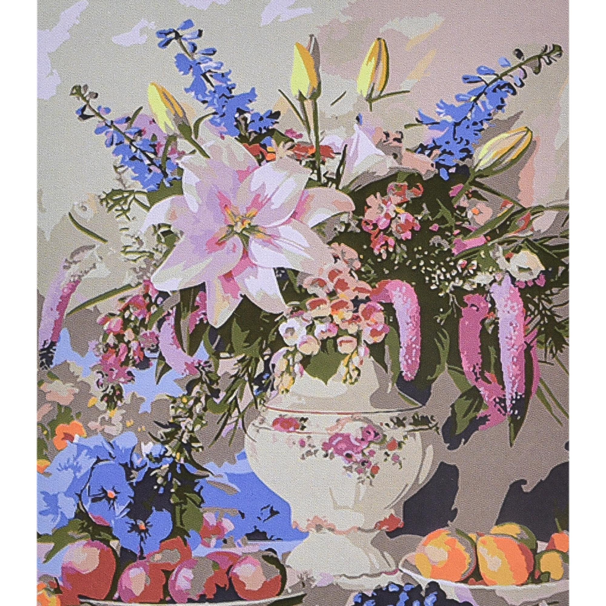 Картина по номерам Strateg Премиум Роскошь цветов и фруктов с лаком и уровнем 40x50 см (Str-VA-4668)