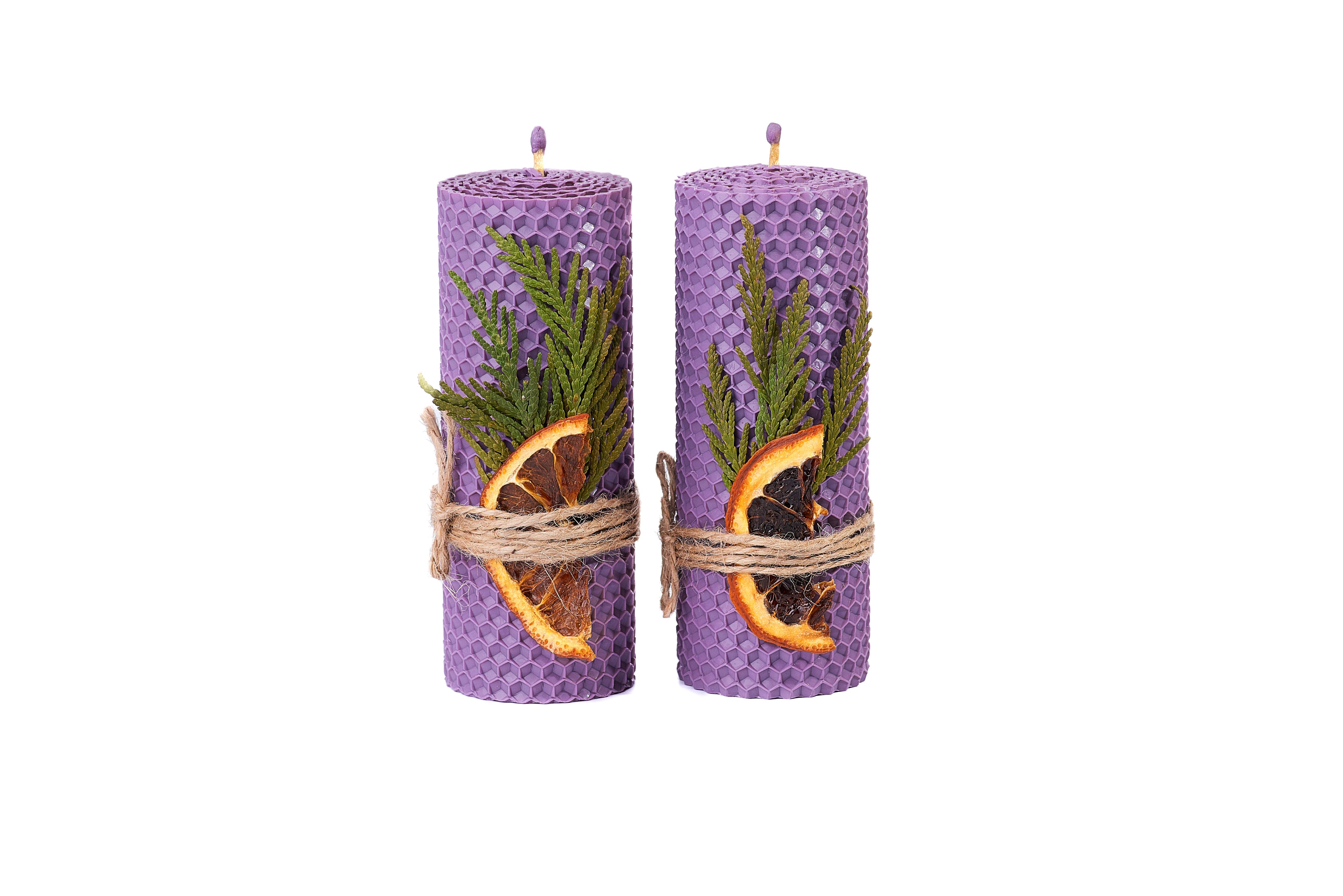 Набір еко свічок з вощини натуральний медовий 12,5х5 см 2 шт. Лавандовий (12133897)