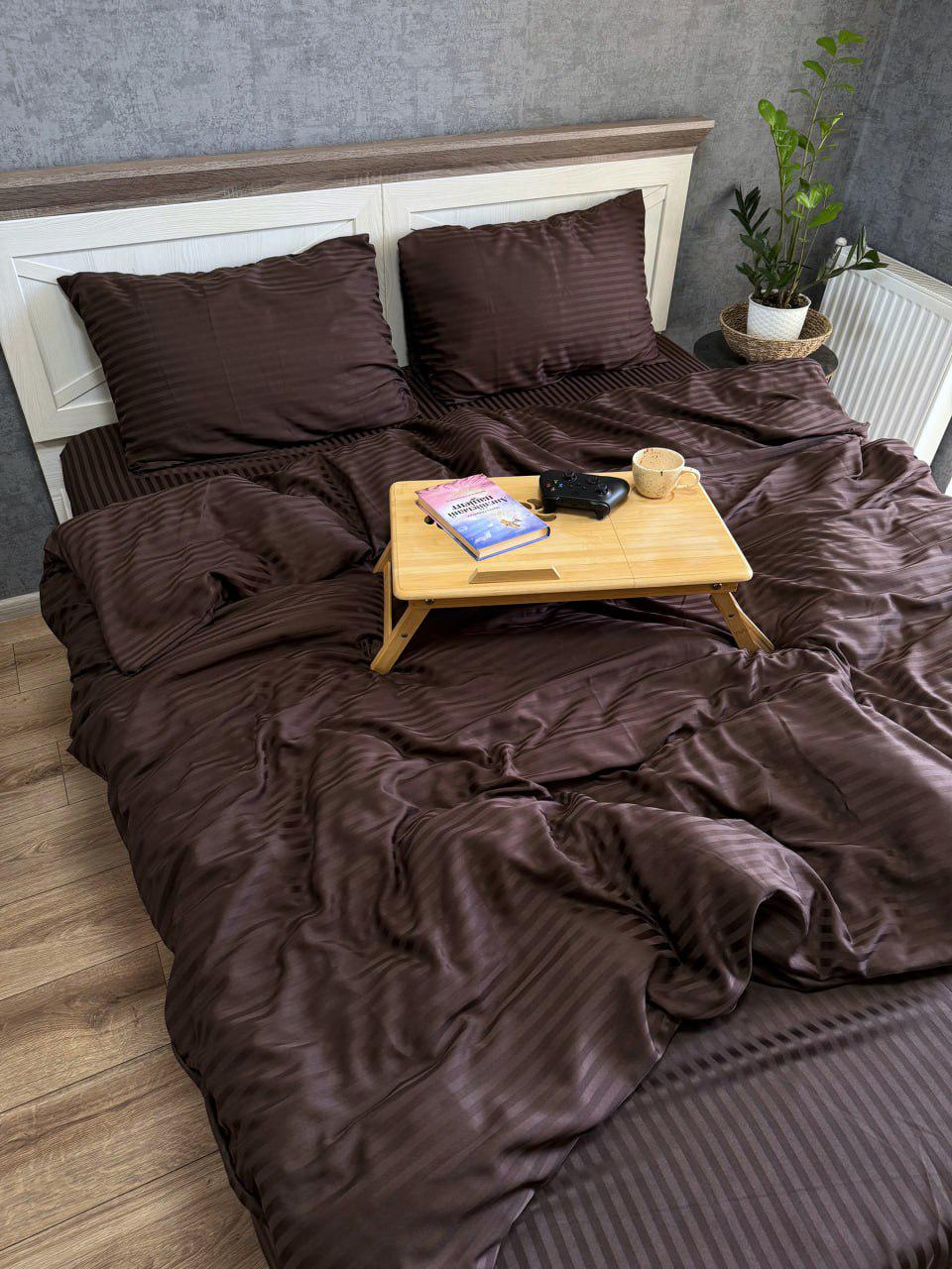 Постельное белье в полоску сатин страйп евро 200x220/50x70 см Шоколадный (17750152) - фото 3 Постельное белье в полоску сатин страйп евро 200x220/50x70 см Шоколадный (17750152) - фото 3