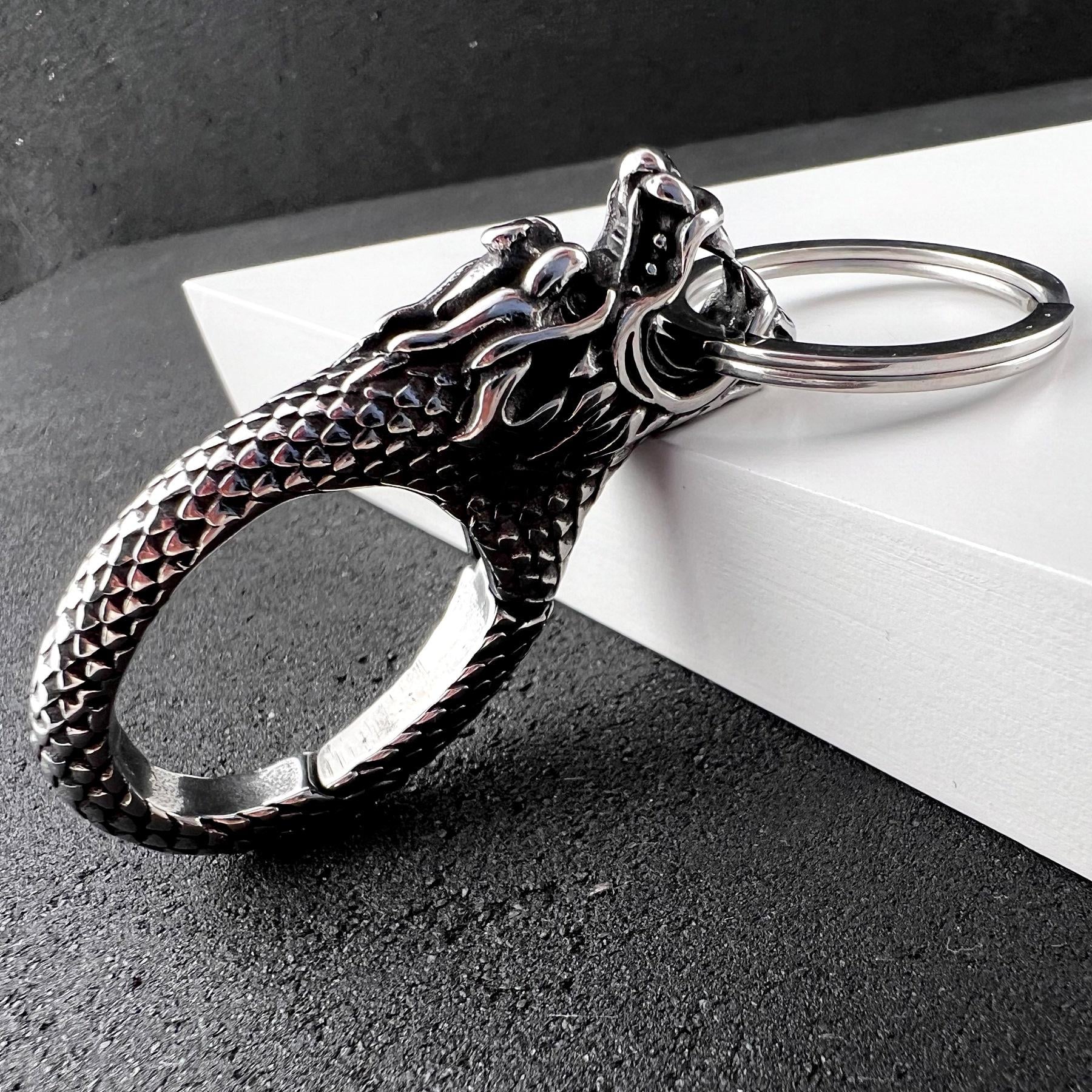 Брелок для ключей готический дракон из нержавеющей стали (KC-024)