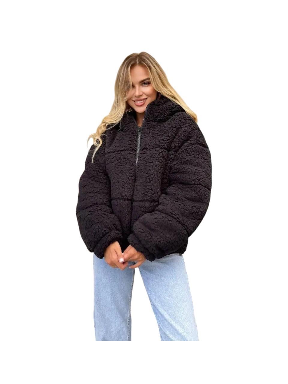 Куртка женская демисезонная Тедди меховая S-L Черный (OV-7144BL-S-L)