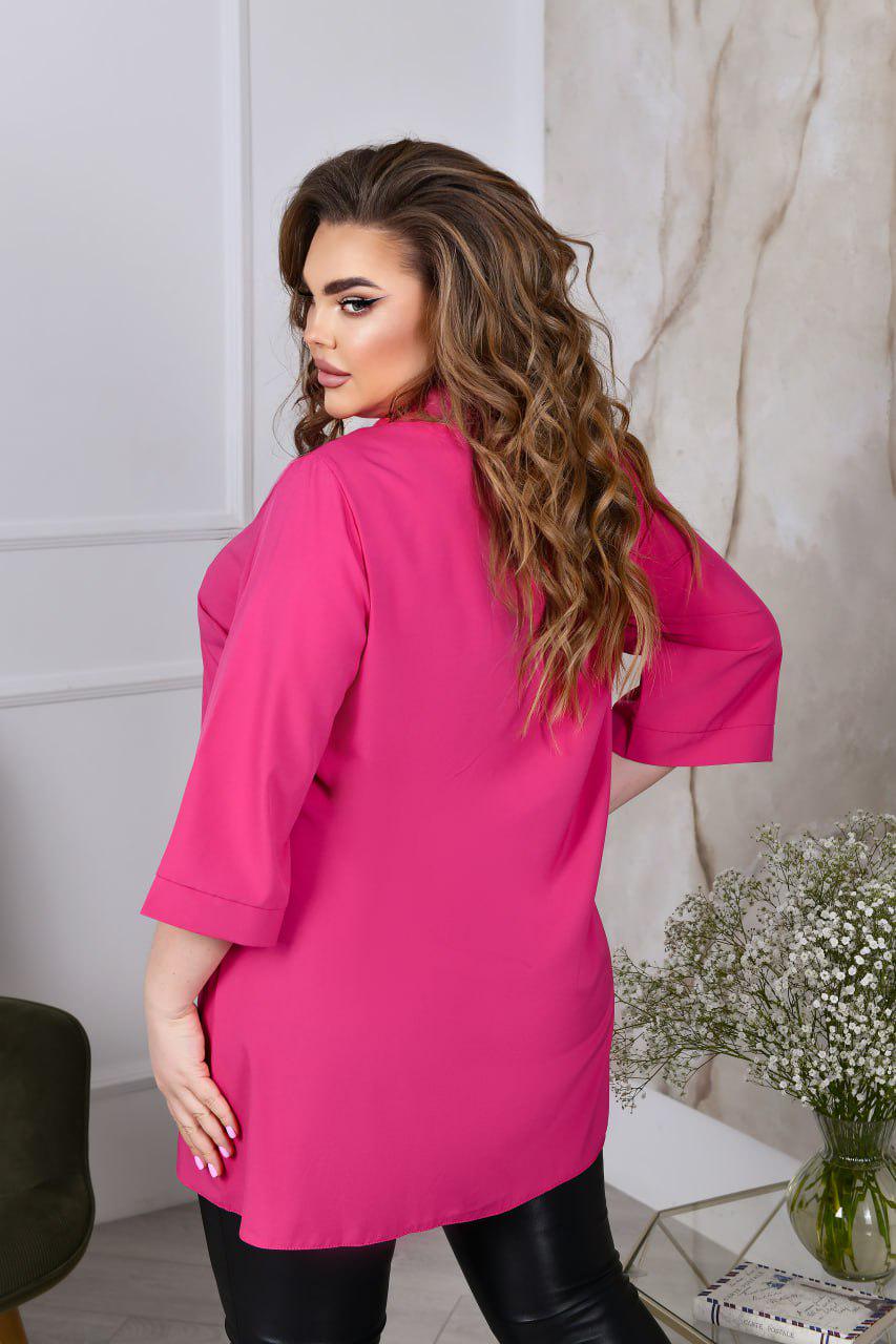 Блузка свободного фасона р. 60-62 Розовый (7018) - фото 4