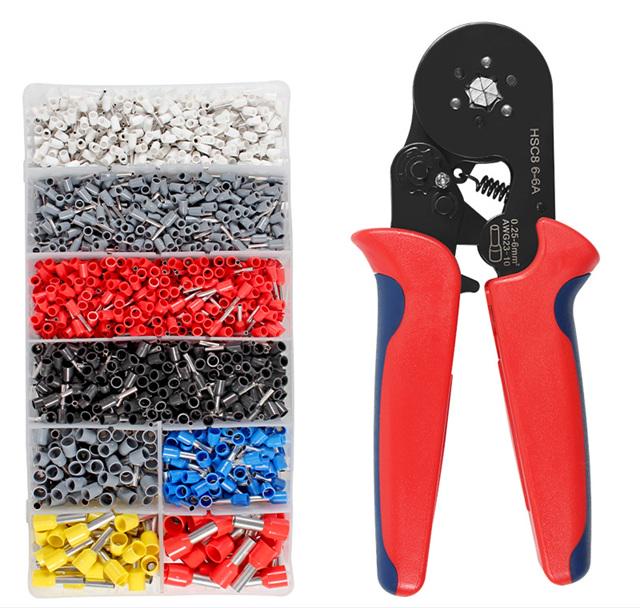 Клещи кримпер обжимные 6 кулачков HSC8 6-6A с набором наконечников клемм