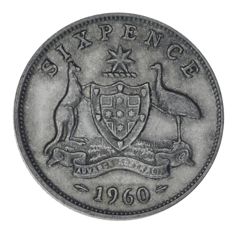 Коллекционная монета Австралия 6 пенсов 1960 Серебро F-VF Ag 500 2,83 г (М23810)