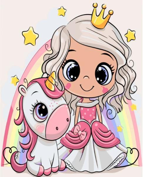 Картина по номерам Strateg Супергерои Принцесса с единорогом 30х40 см в термопакете (SS-6441-mt)