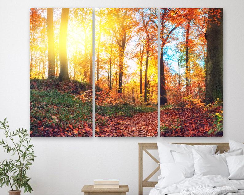 Модульная картина на холсте из трех частей KIL Art Осень в лесу 128x81 см (M3_L_569)