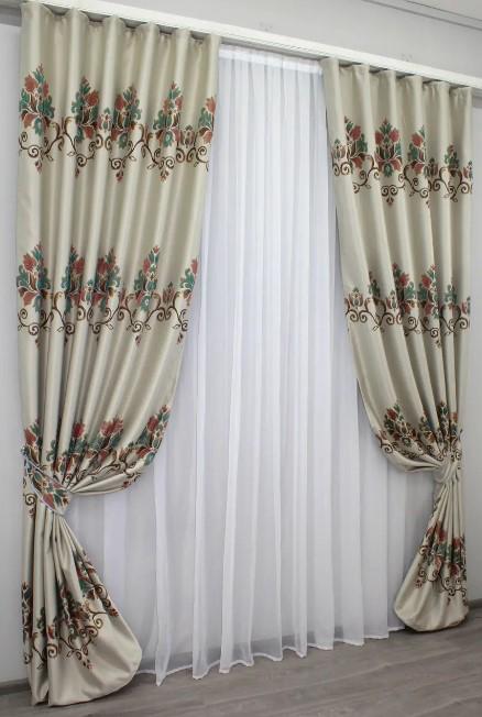 Шторы с подвязками/вышивкой блекаут 1,5х2,7 м 2 шт. Светло-серый (948ш)