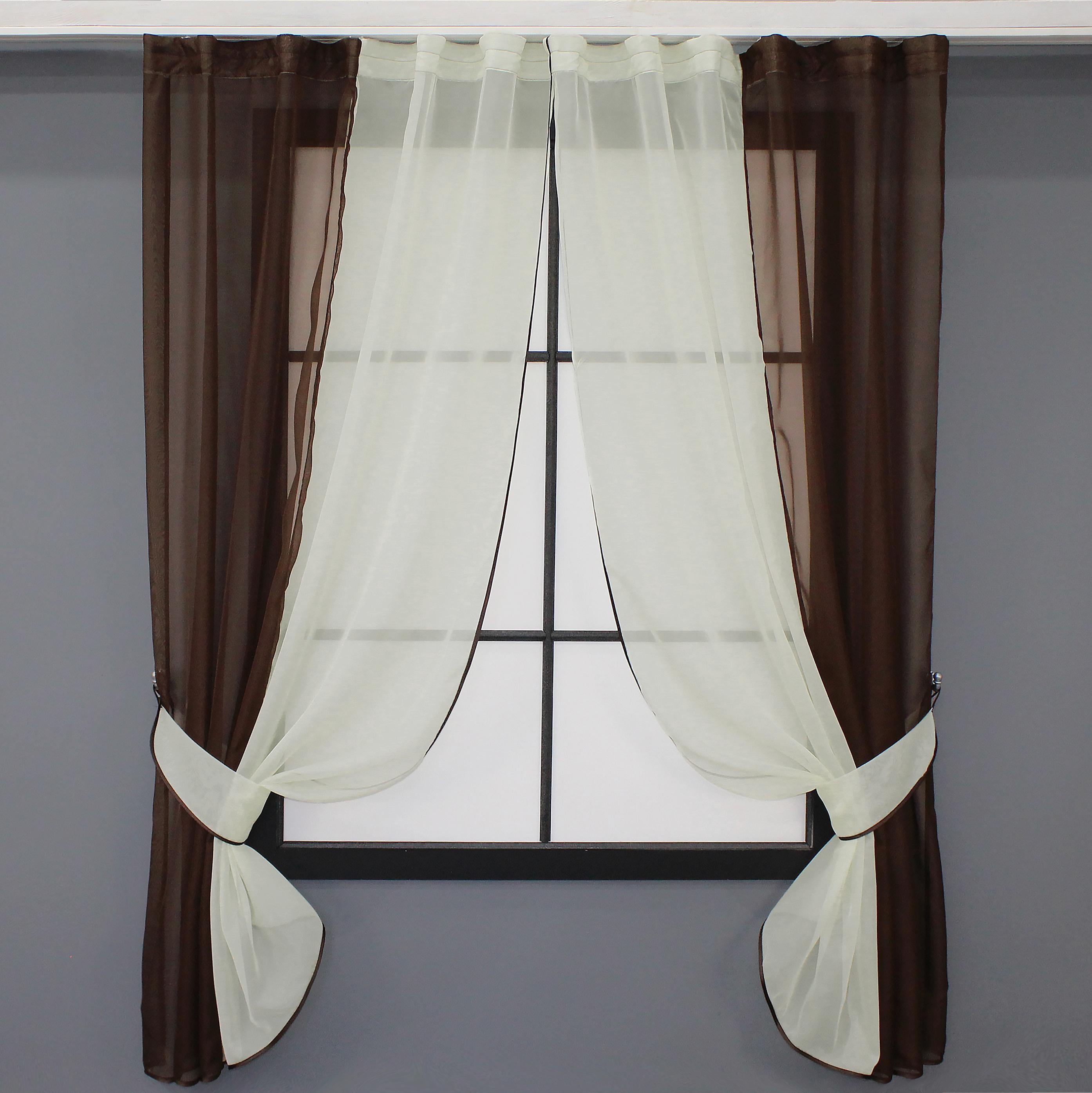 Шторы кухонные VR-Textil №017к комбинированные с подвязками 265х170 см Венге/Молочный (50-544)