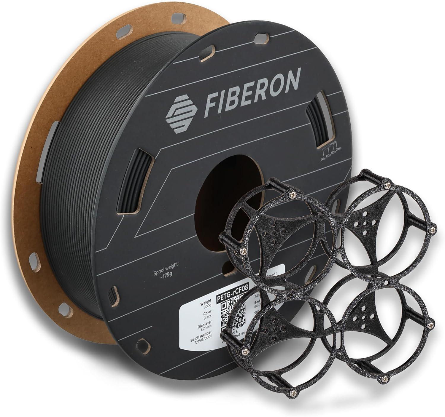 Нейлон для 3D-печати Fiberon PETG-rCF08 с 8% углеродного волокна 1,75 мм 0,5 кг Black