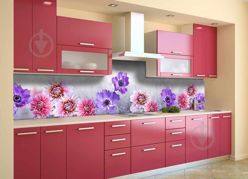 Скинали на кухню Zatarga «Васильки и Георгины» 600х2500 мм виниловая 3Д наклейка кухонный фартук самоклеящаяся Z180870