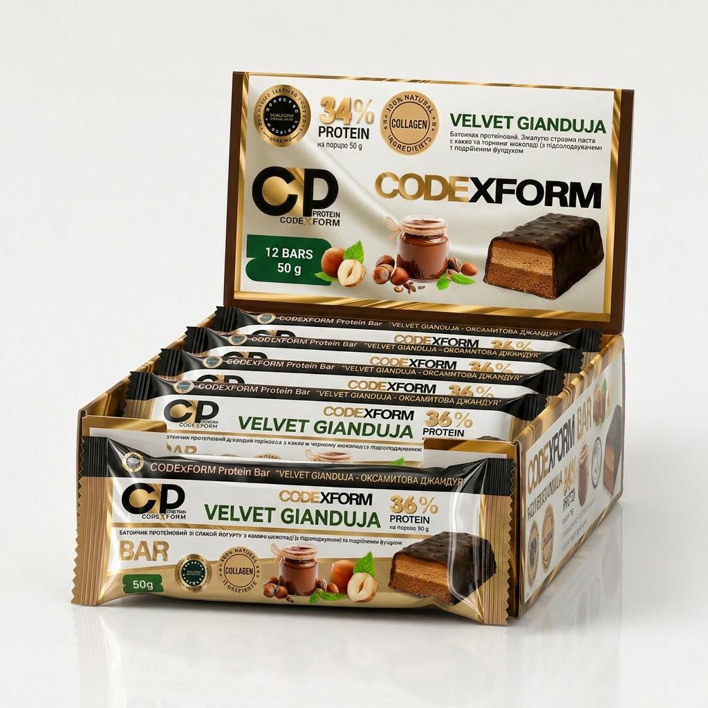 Батончик протеиновый CODExFORM Velvet Gianduja без сахара 34% белка 12 шт. (2934805024) Батончик протеиновый CODExFORM Velvet Gianduja без сахара 34% белка 12 шт. (2934805024)