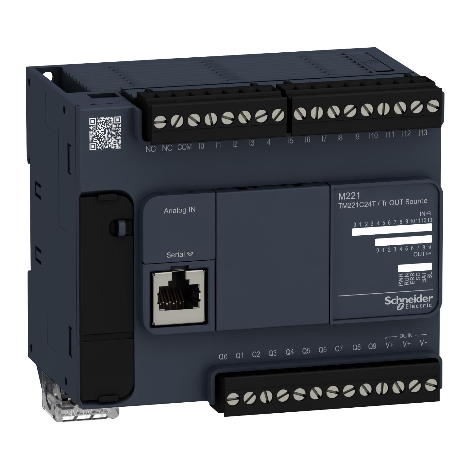 Контроллер логический Schneider Electric Modicon M221 24 входа/выхода 24V DC 14/10 транзисторный RS485 (TM221C24T)