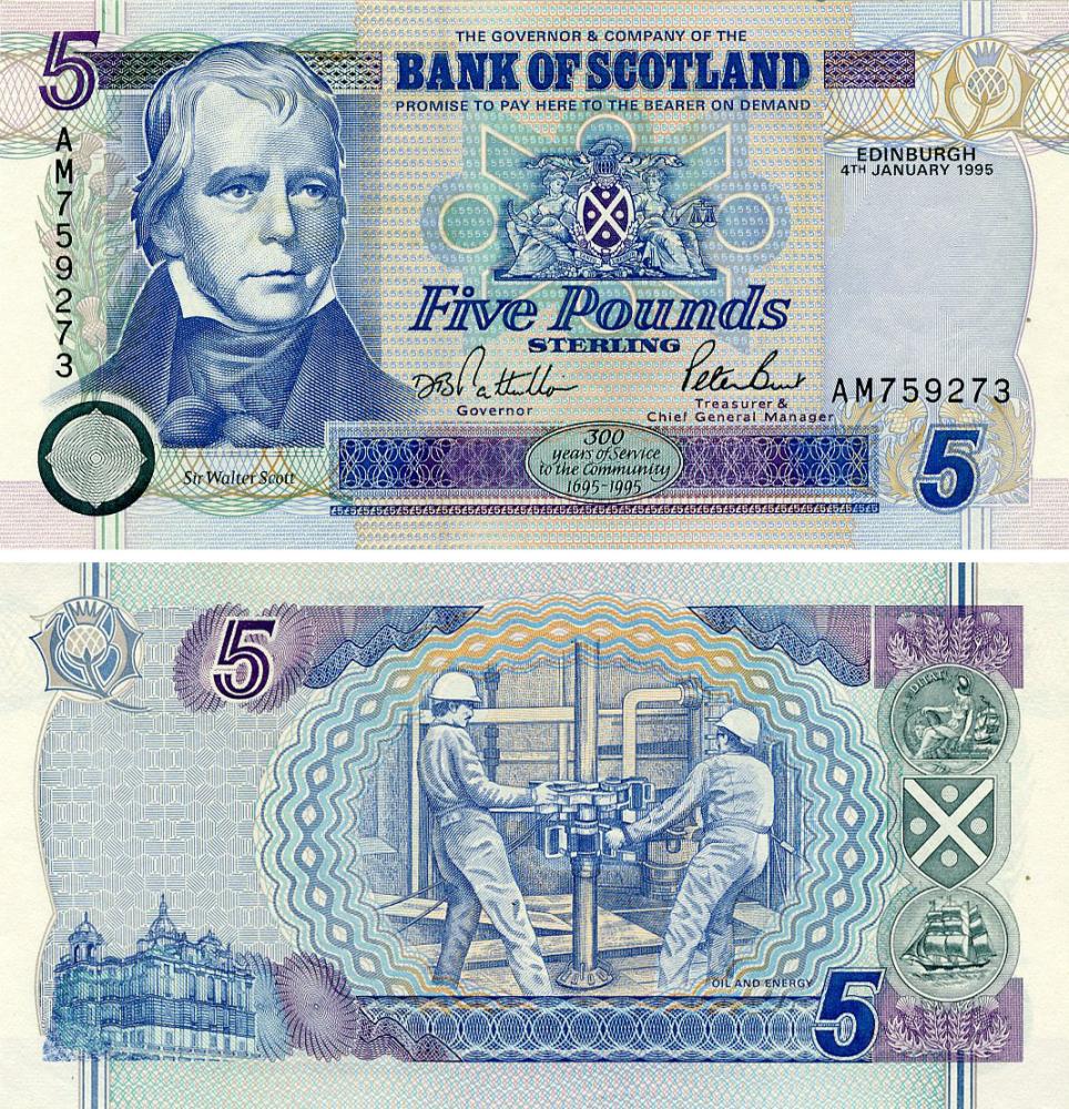 Коллекционные банкноты Шотландия 5 фунтов 1995 AU-UNC (P119a)
