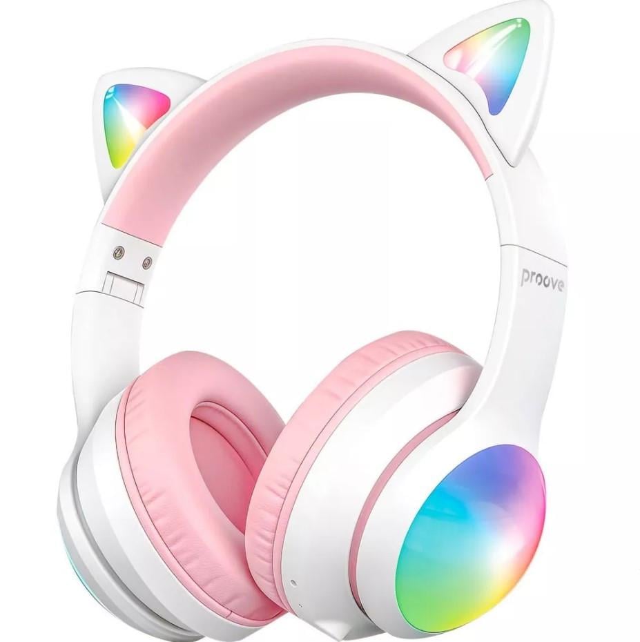Наушники беспроводные Proove детские с ушками и подсветкой White/Pink
