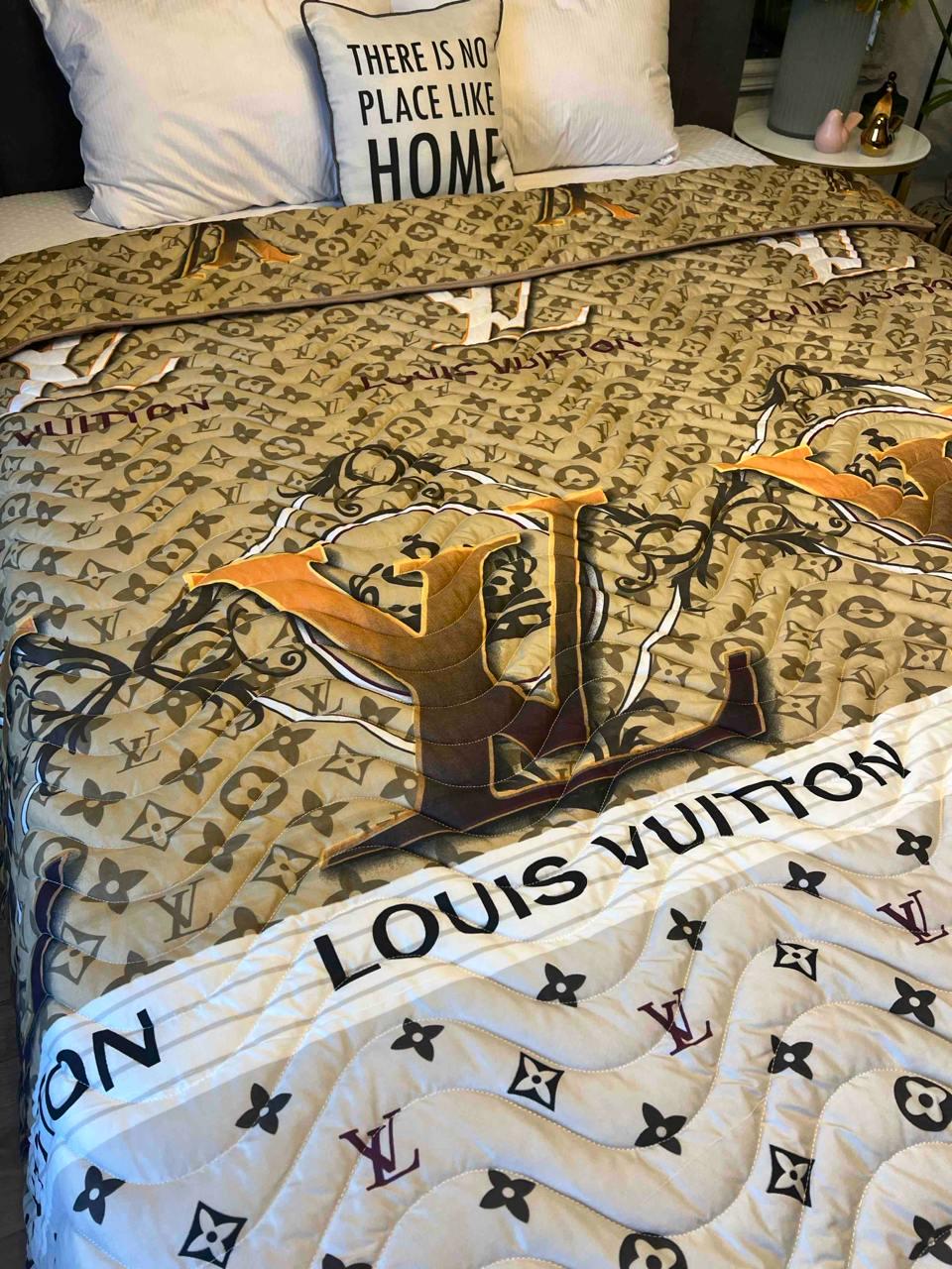 Одеяло летнее двухстороннее с рисунком полутораспальное 150x210 см Кофейный (27480540)