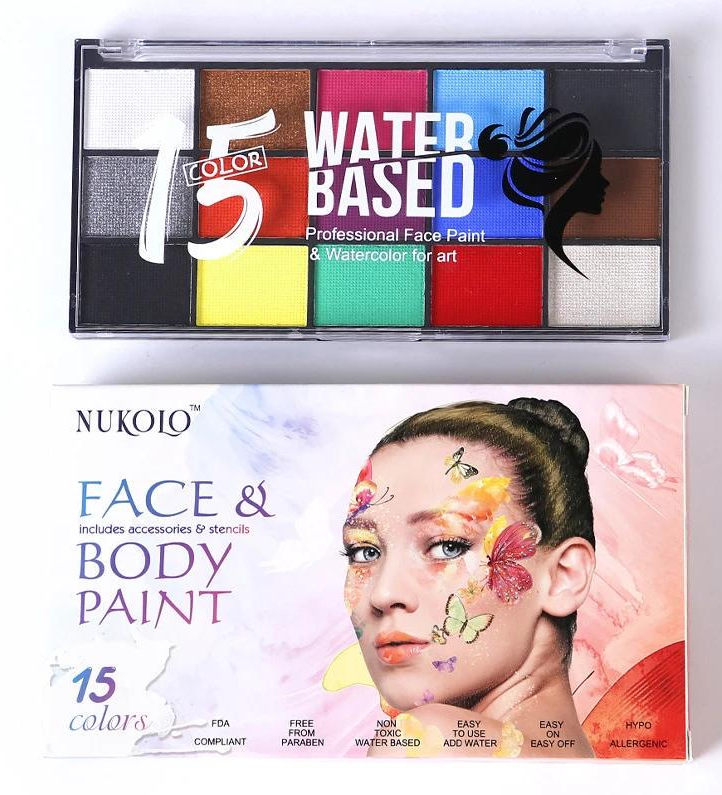 Краски для лица и тела Nukolo на водной основе для вечеринок и Хэллоуина Аквагрим 15 цветов