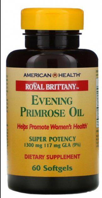 Масло примули вечерней American Health Royal Brittany 1300 мг 60 капсул (AMH-03231)