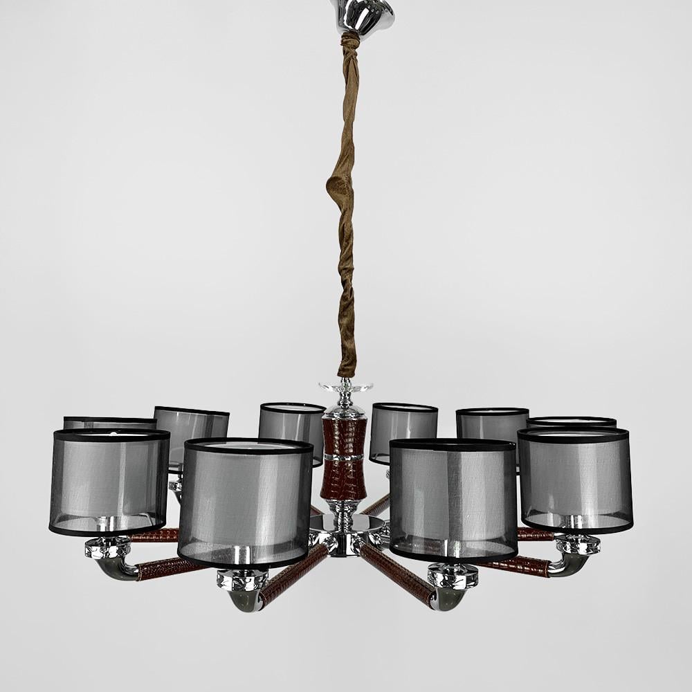 Люстра плафонна із елементами коричневої екошкіри 10 ламп (S 198/10 BR)