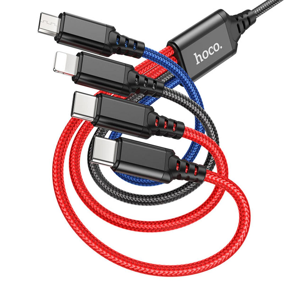 Кабель Hoco Combo 2type-C+Lightning + Micro USB X76 1 m 2A Black/Red/Blue