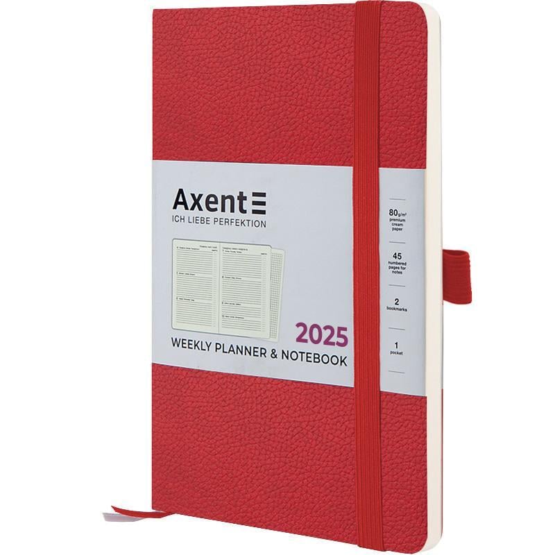 Еженедельник датирован 2025 Axent Partner Soft Skin 125x195 мм 192 стр. Красный (8509-25-06-A)