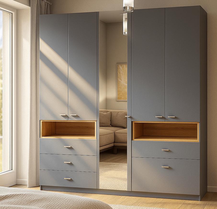 Шафа з дзеркалом розпашна Майстер Форм Тетріс 2118х376х2000 мм Антрацитовий/Дуб крафт золотий (31232) - фото 1 Шафа з дзеркалом розпашна Майстер Форм Тетріс 2118х376х2000 мм Антрацитовий/Дуб крафт золотий (31232) - фото 1