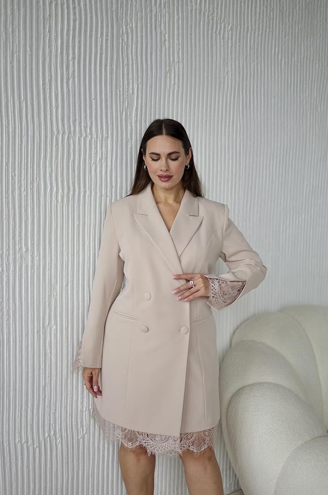 Платье-кардиган женское Lipar со вставками гипюра р. 48 Бежевый (3745/30674464)