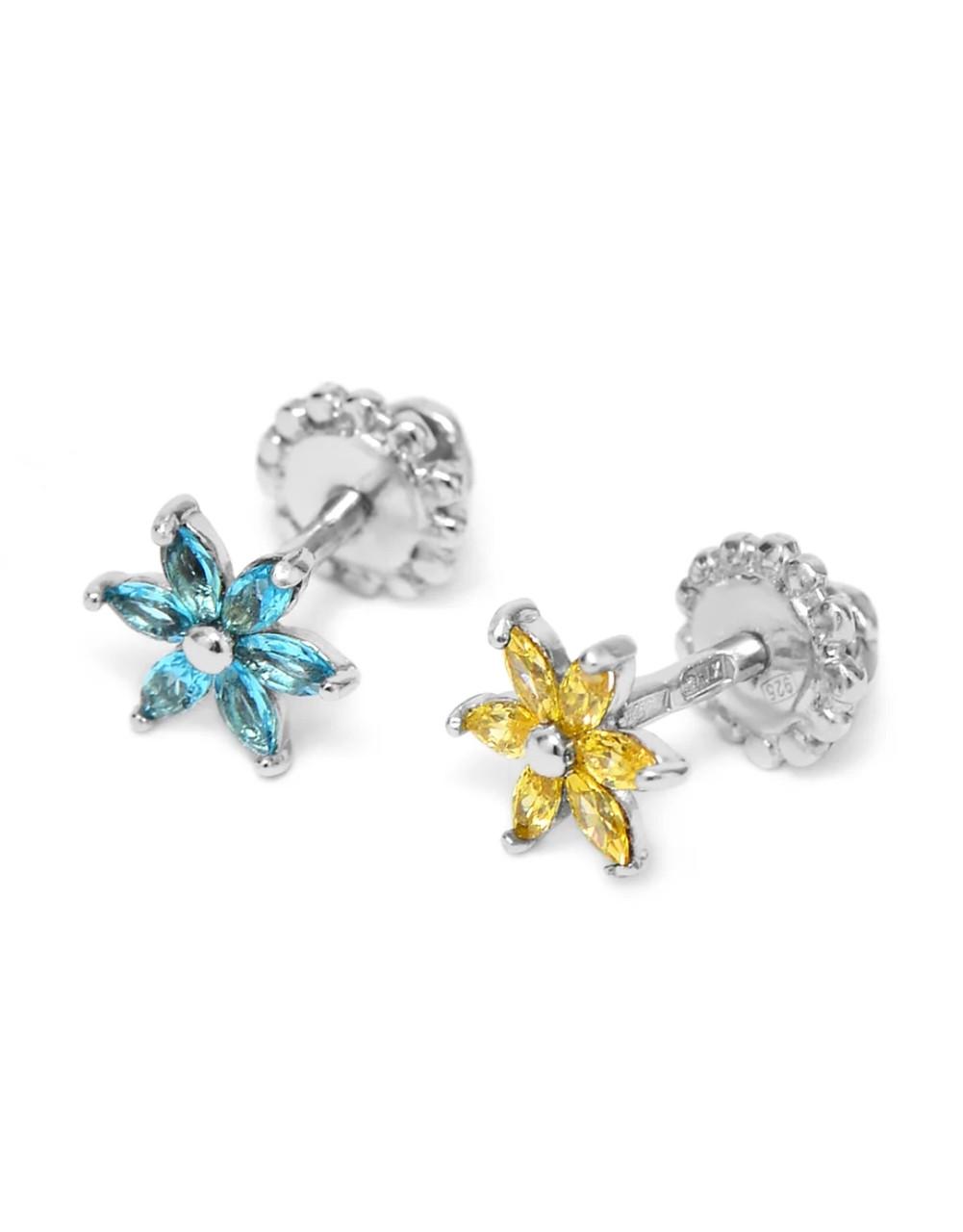 Серьги гвоздики цветок с желтыми и синими камнями 1,20 г (56255р )