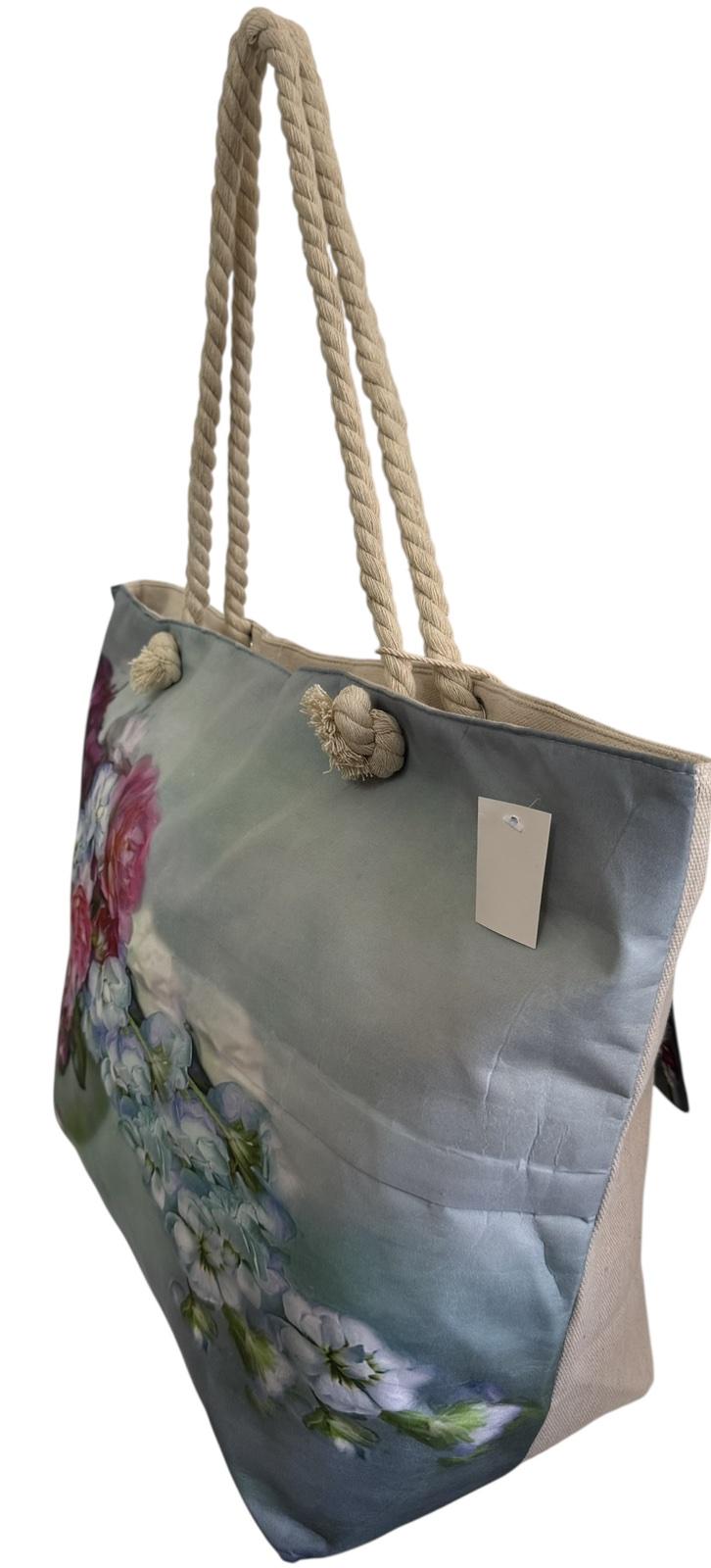 Сумка пляжна жіноча з тканини на блискавці Бежево-зелений (2550) - фото 2