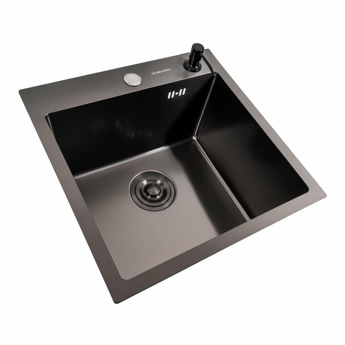 Мойка для кухни Valeso нержавеющая сталь 45х45 см/сифон круглый 3,0/0,8 мм Черный (13333)