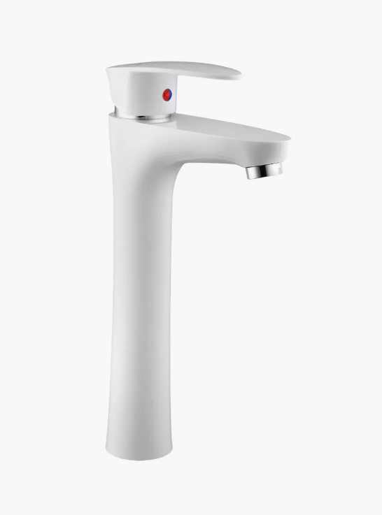 Смеситель для умывальника высокий PLAMIX Cezar-001 High Set с подводом Белый (PM0663)