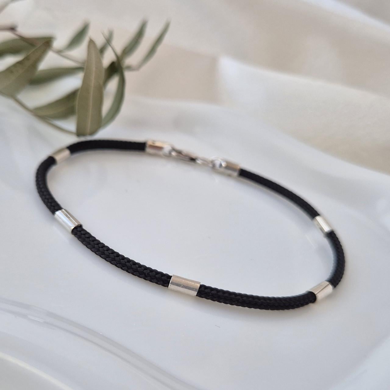 Браслет на руку шелковый со вставками с серебряным замком серебро 925 пробы 19,5 см (3006/)