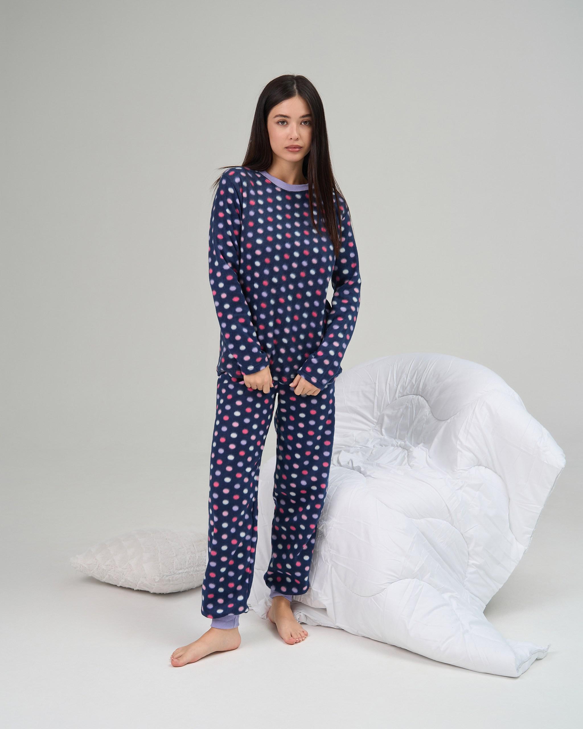 Костюм женский с брюками Флис Горошек S Темно-синий (94099)