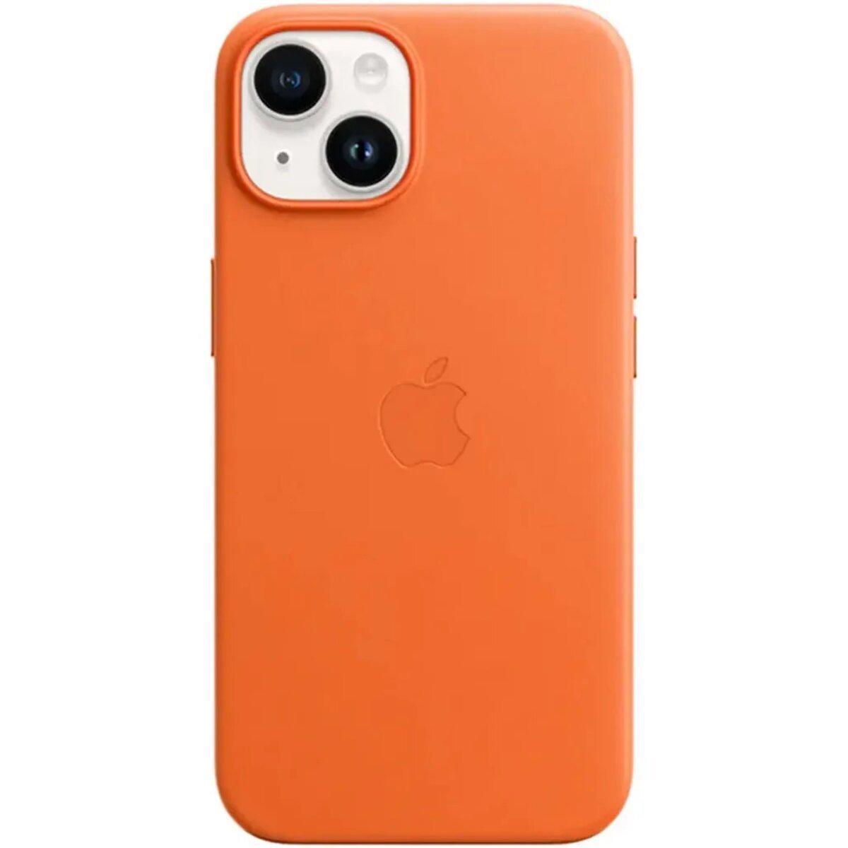 Противоударный чехол Leather AAA Full Magsafe IC для Apple iPhone 14 Orange