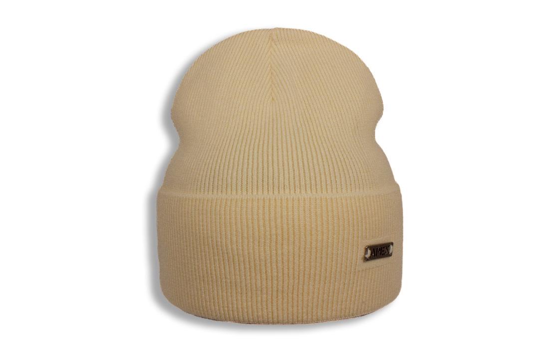 Шапка молодежная Apex СОФТ в рубчик с отворотом кашемировая одинарная one size Кремовый (282168) - фото 1
