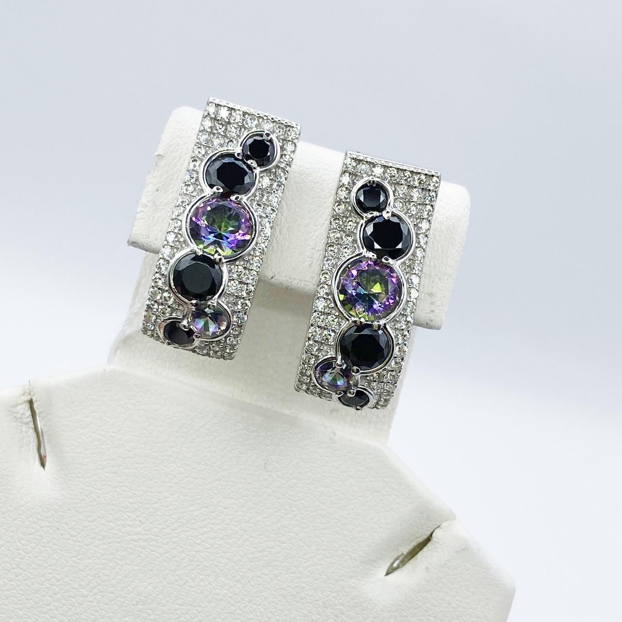 Серьги серебряные Жакард мистик с фианитом 7,45 г (2171122811)