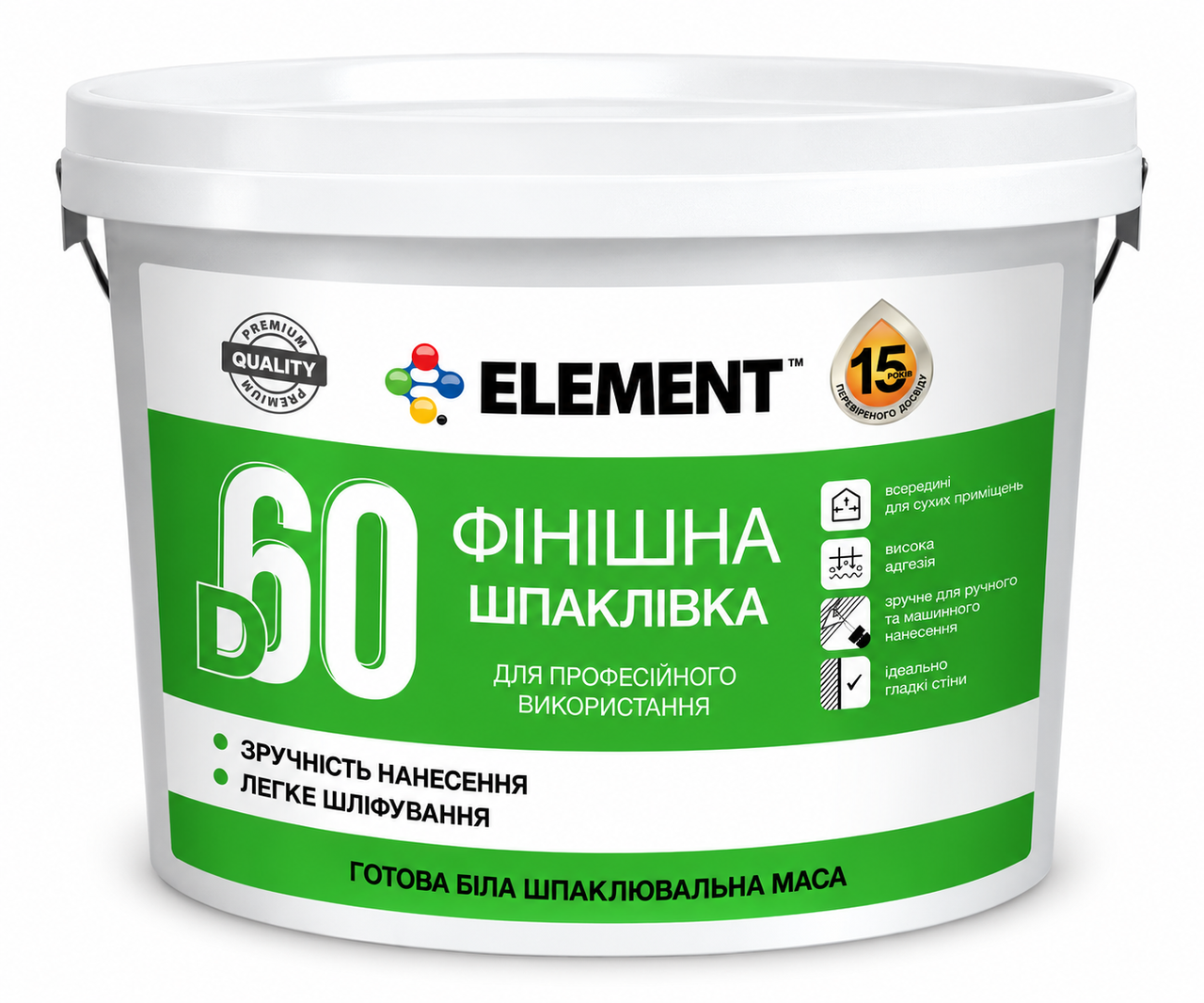 Шпаклевка финишная Element D60 1,5 кг Белый (3197770728)
